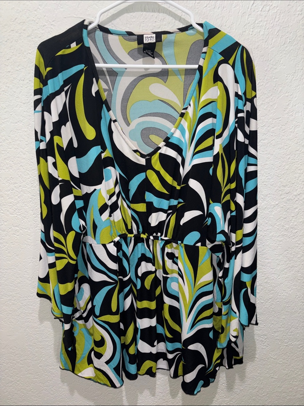 Studio 1940 Black, Blue & Green Abstract V-Neck Tunic